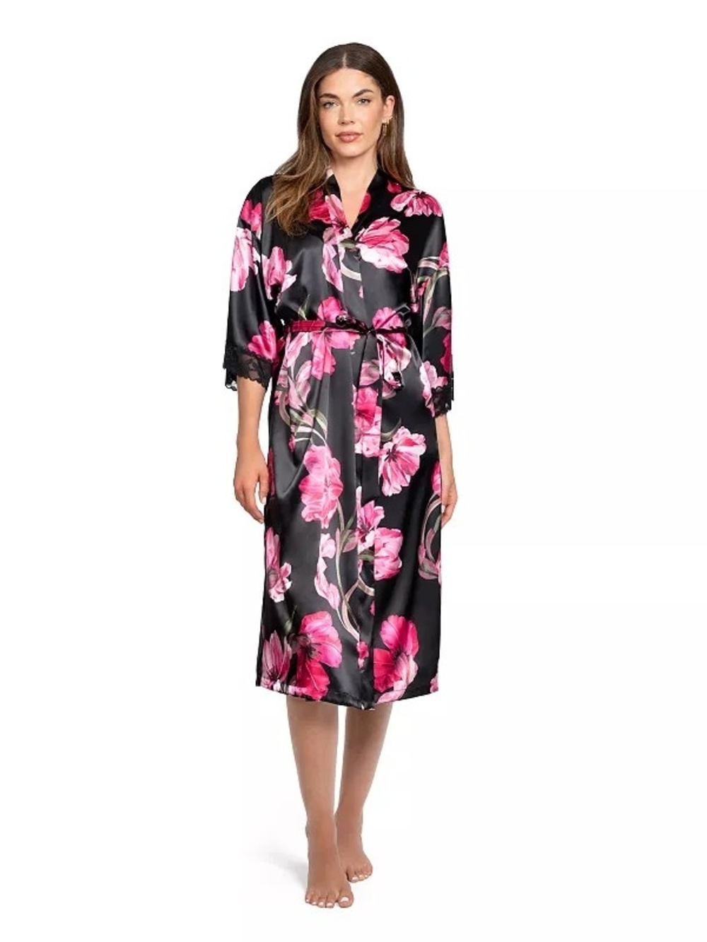 Women's Lilac+London Floral Print Midi Wrap Robe